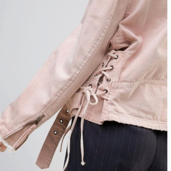 NWOT Free People Lace-Up Denim Moto Jacket - Picture 3 of 6